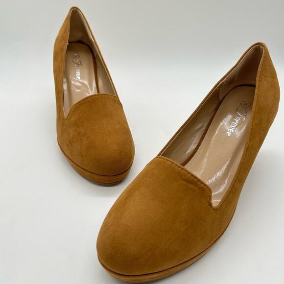 Forever Wedge Shoe Womens 8 Chestnut Brown Low-39 Faux Suede Slip On Wedge Heels - Picture 1 of 10